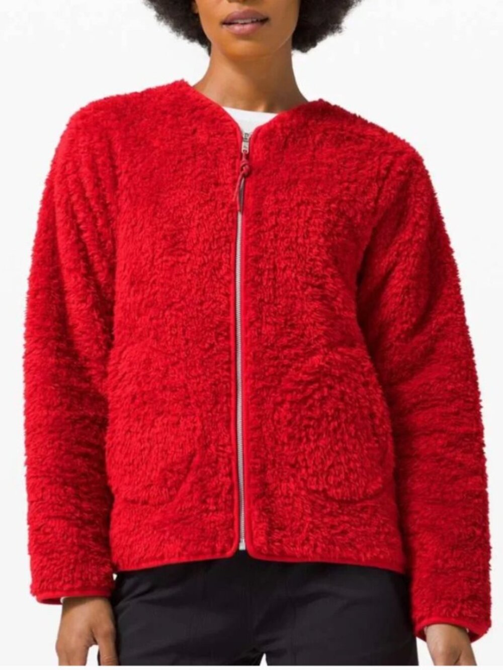 Lululemon So Sherpa Red Jacket Fleece Cropped Cozy Zip Up Athleisure Neutral